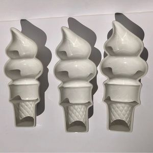 3 Ice Crem Cone Dessert Bowls White 9.5"x3.75" Dishwasher and Microwave safe wg.